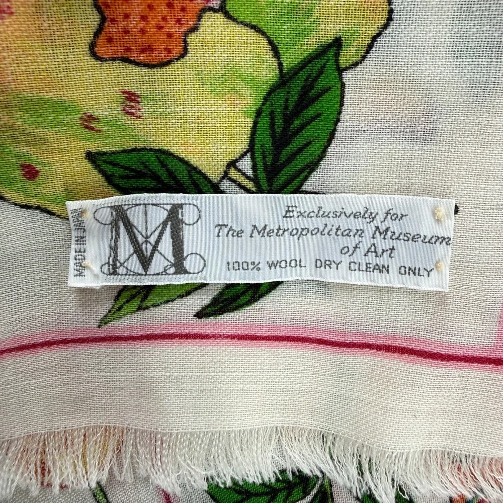 Vintage Metropolitan Museum of Art Scarf Botanical White Pink 51